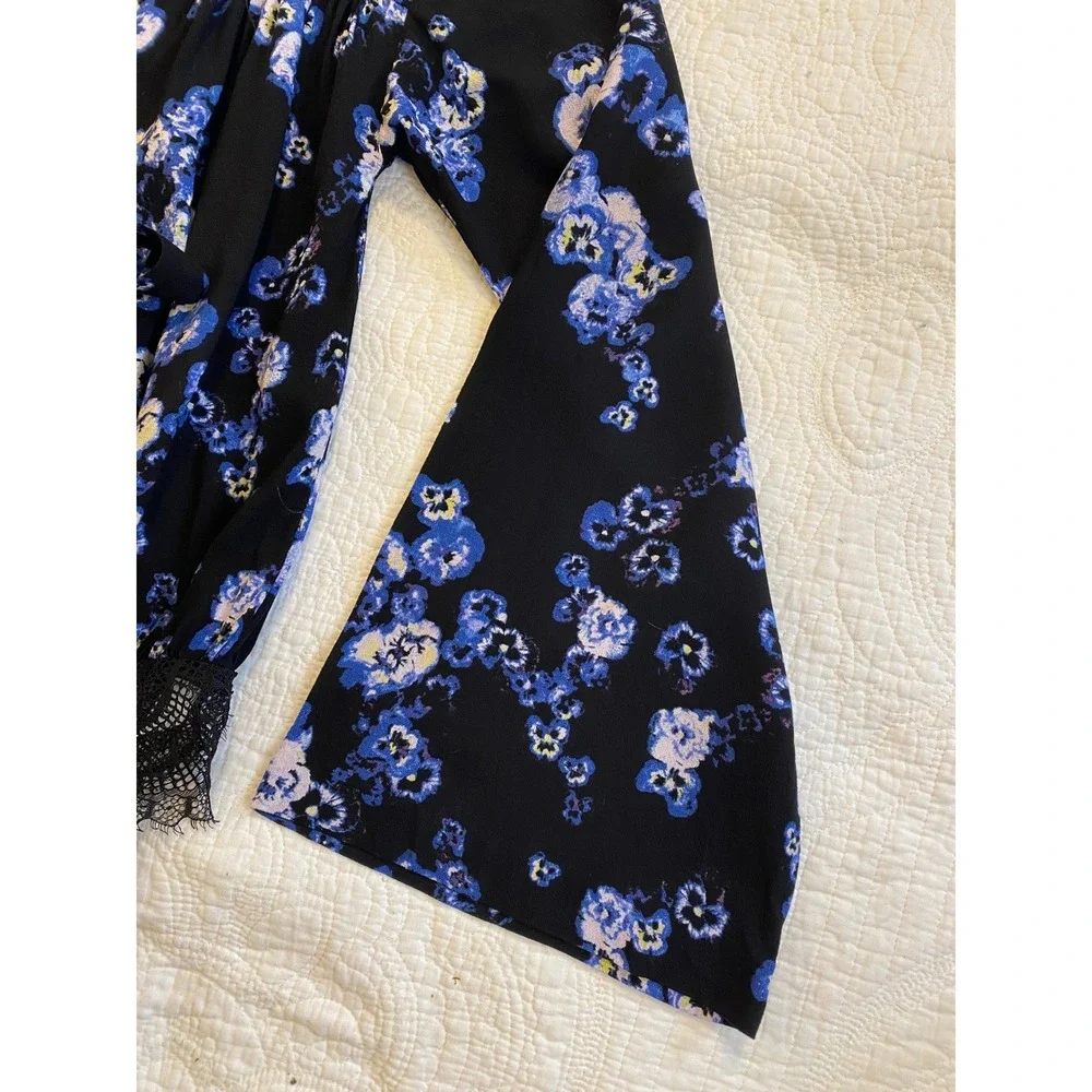 Intimately‎ Free People Forties Feels Floral Bodysuit Black Blue Tie Front S